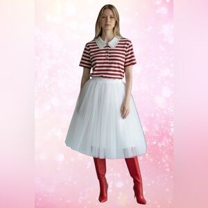 03 • 2 left!...Paris Red Striped Cotton Top With White Collar